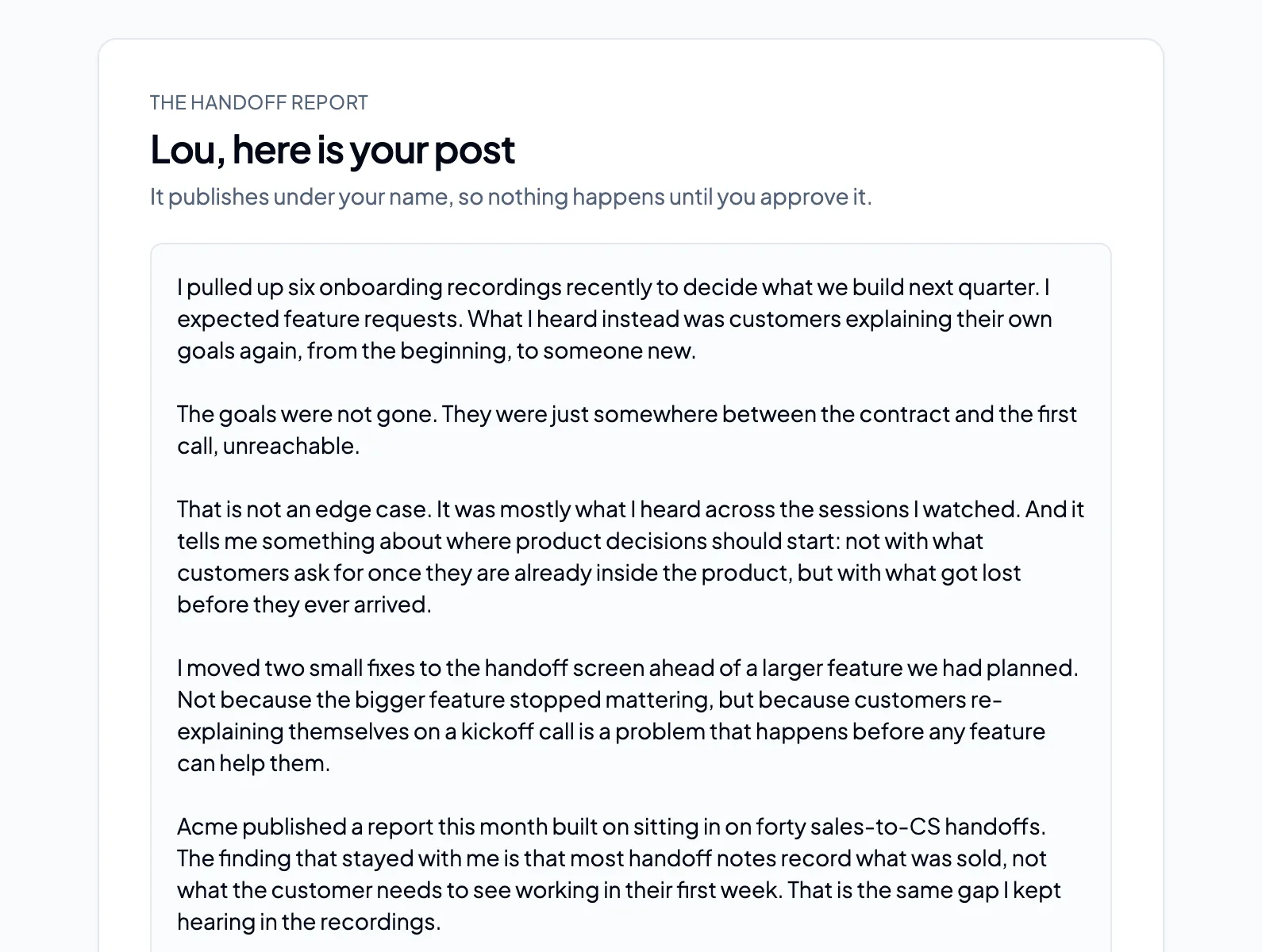 Mei Tanaka's post as it reaches Mei in Postfox, with the one detail its check could not trace marked. Sample person.